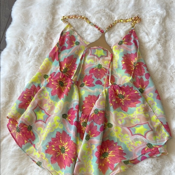 Floral Chiffon Halter Crop Top - Picture 2 of 2